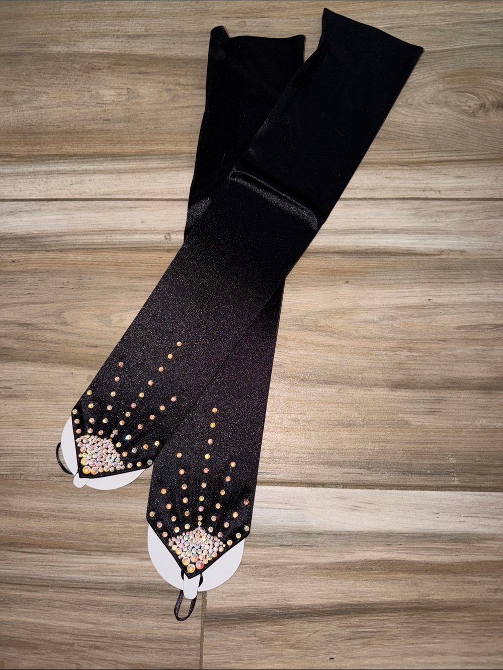 Black Crystal Embellished Women’s Elbow fingerless gloves Halloween